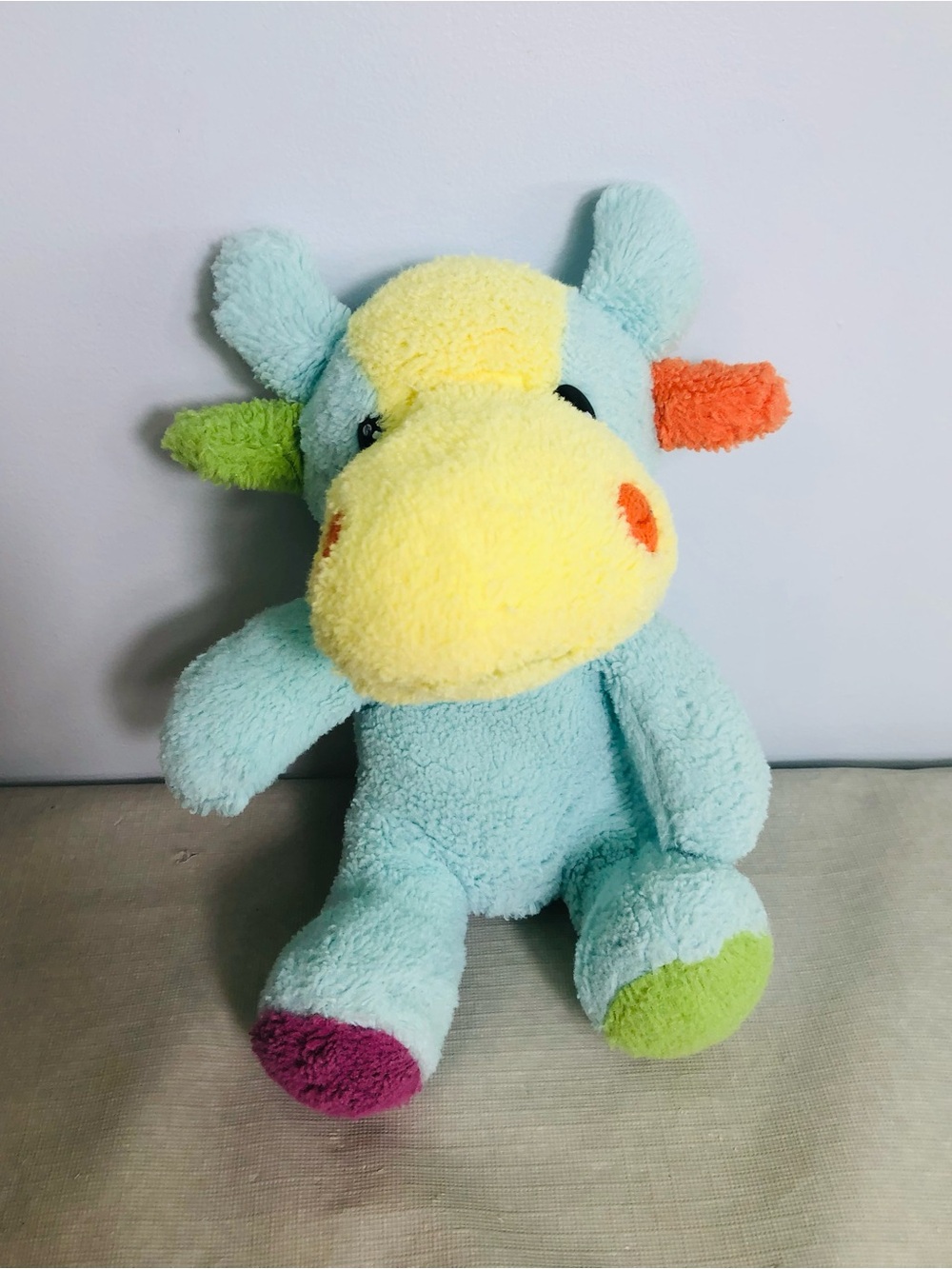Plush Pastel Cow Stuffed Animal - Baby Blue & Yellow